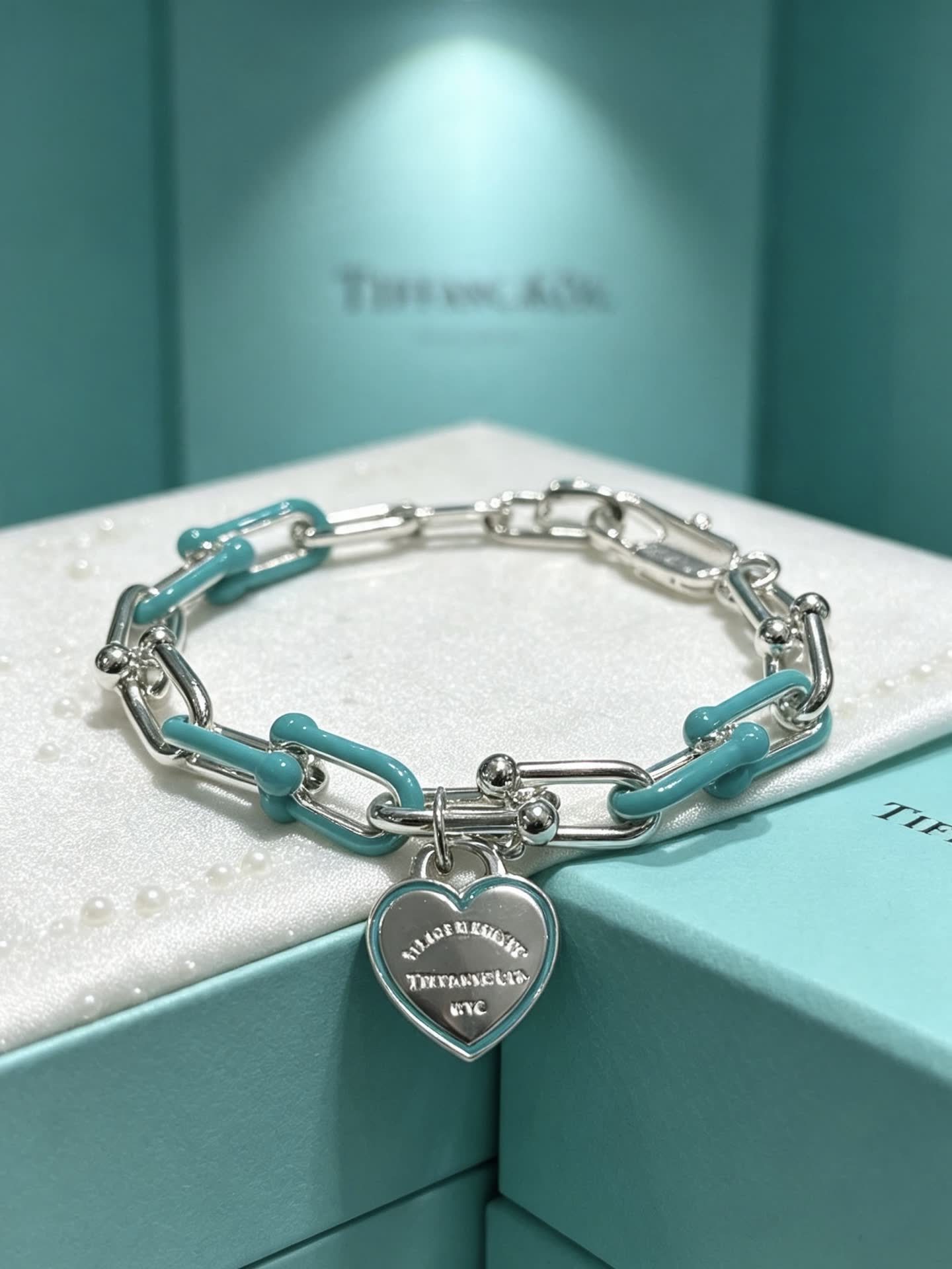 Tiffany & Co. Blue Enamel Heart Tag Bracelet